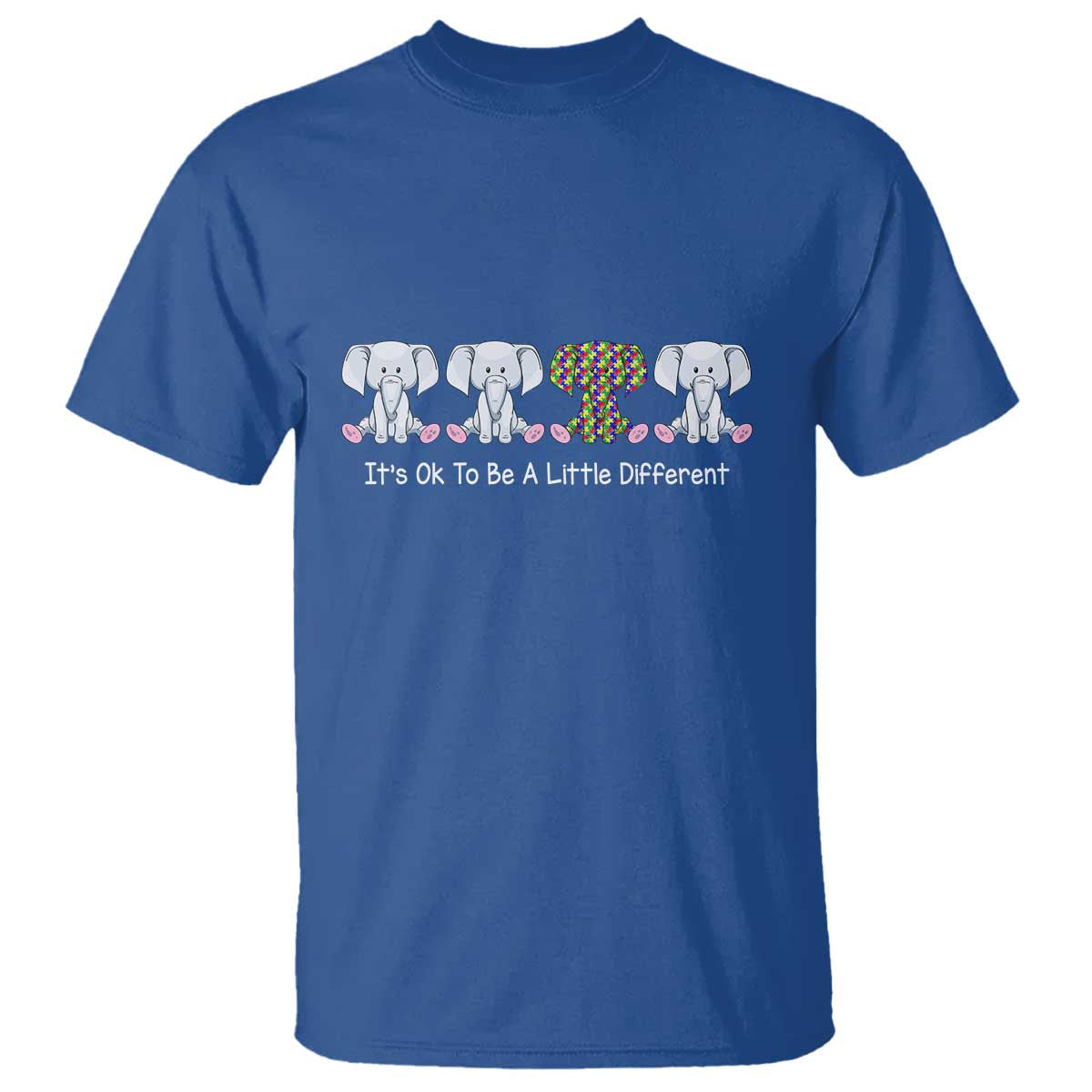 Autism Acceptance T Shirt It's Ok To Be A Little Different Jigsaw Puzzle Elephant TS01 Royal Blue Printyourwear