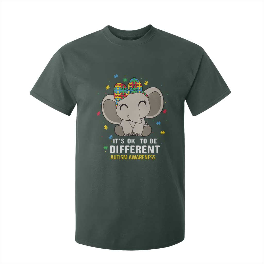 Cute Elephant Autism T Shirt For Kid It's Ok To Be Different Accept Support Love Autistic Kids TS01 Dark Forest Green Printyourwear