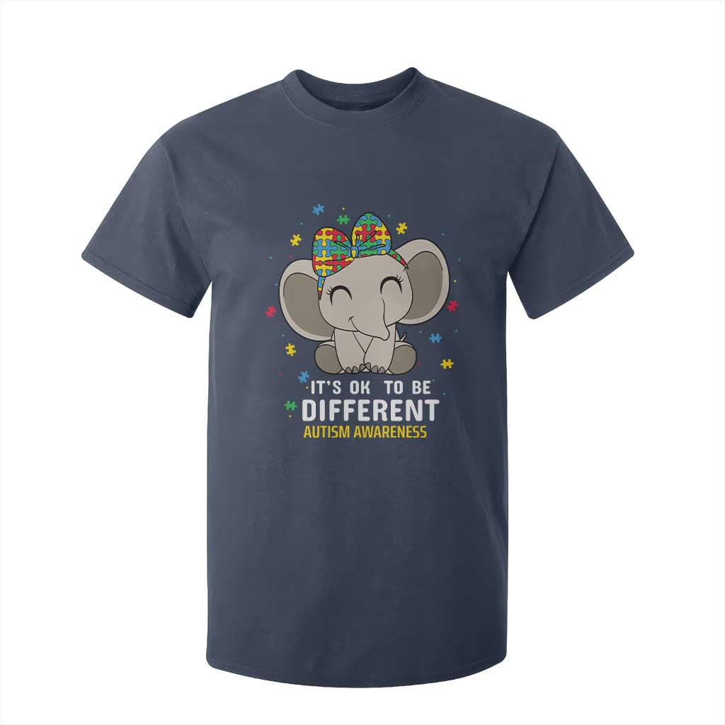 Cute Elephant Autism T Shirt For Kid It's Ok To Be Different Accept Support Love Autistic Kids TS01 Navy Printyourwear