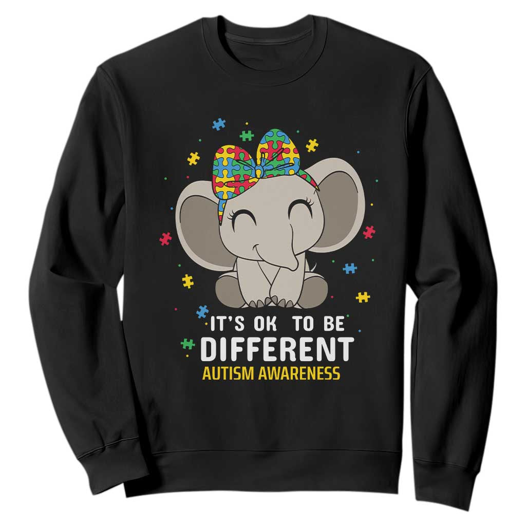 Cute Elephant Autism Sweatshirt It's Ok To Be Different Accept Support Love Autistic Kids TS01 Black Printyourwear