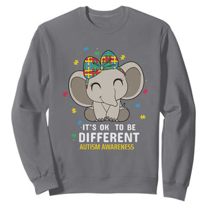Cute Elephant Autism Sweatshirt It's Ok To Be Different Accept Support Love Autistic Kids TS01 Charcoal Printyourwear