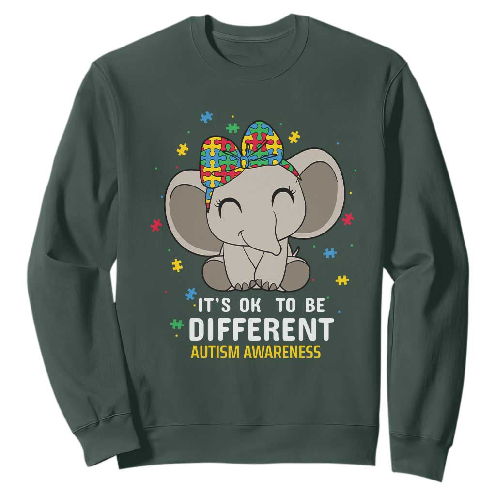 Cute Elephant Autism Sweatshirt It's Ok To Be Different Accept Support Love Autistic Kids TS01 Dark Forest Green Printyourwear