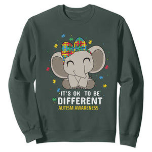 Cute Elephant Autism Sweatshirt It's Ok To Be Different Accept Support Love Autistic Kids TS01 Dark Forest Green Printyourwear