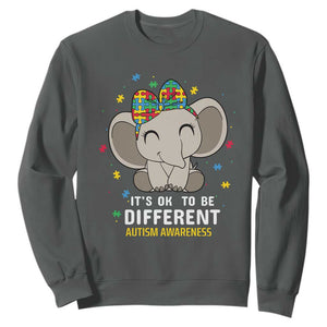 Cute Elephant Autism Sweatshirt It's Ok To Be Different Accept Support Love Autistic Kids TS01 Dark Heather Printyourwear