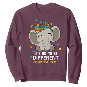 Cute Elephant Autism Sweatshirt It's Ok To Be Different Accept Support Love Autistic Kids TS01 Maroon Printyourwear