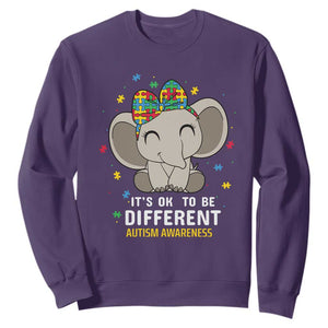 Cute Elephant Autism Sweatshirt It's Ok To Be Different Accept Support Love Autistic Kids TS01 Purple Printyourwear