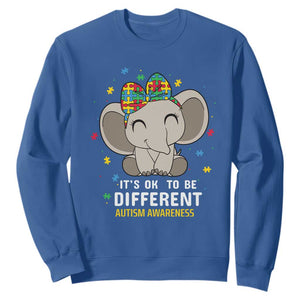 Cute Elephant Autism Sweatshirt It's Ok To Be Different Accept Support Love Autistic Kids TS01 Royal Blue Printyourwear