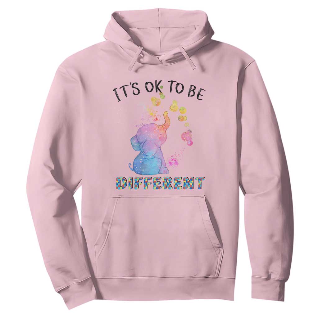 Autism Support Hoodie It's Ok To Be Different Cute Watercolor Elephant TS01 Light Pink Printyourwear