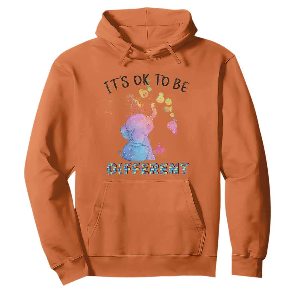 Autism Support Hoodie It's Ok To Be Different Cute Watercolor Elephant TS01 Orange Printyourwear