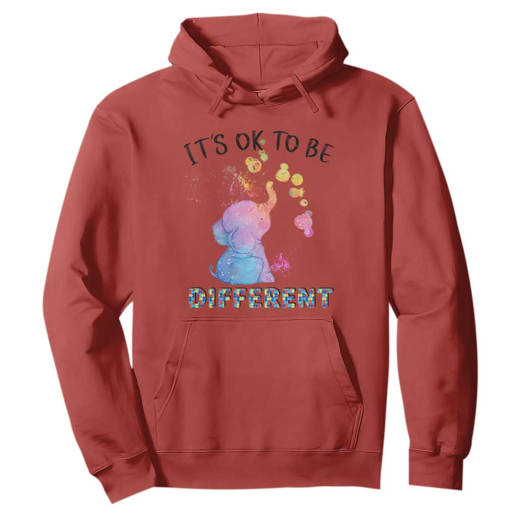 Autism Support Hoodie It's Ok To Be Different Cute Watercolor Elephant TS01 Red Printyourwear