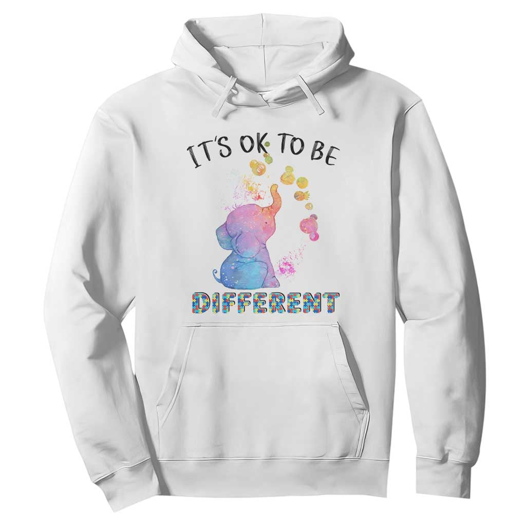 Autism Support Hoodie It's Ok To Be Different Cute Watercolor Elephant TS01 White Printyourwear