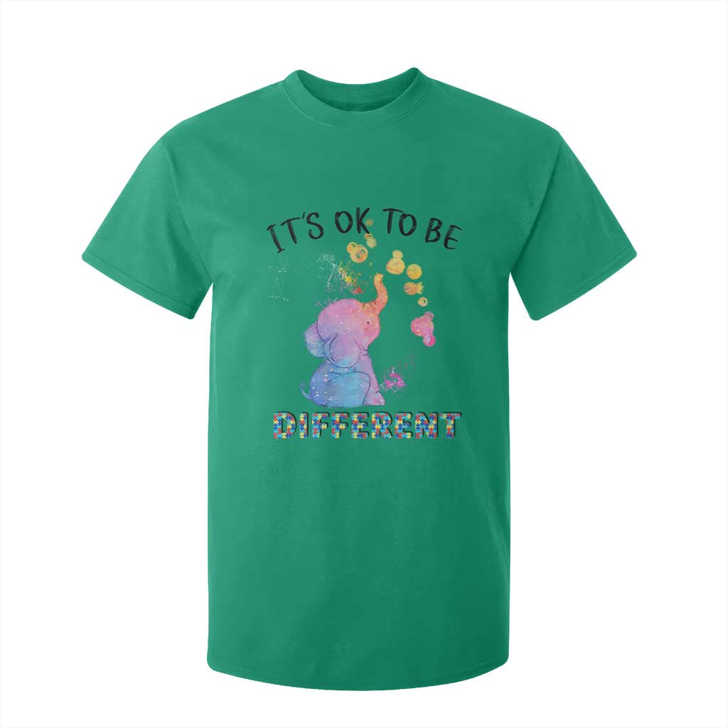 Autism Support T Shirt For Kid It's Ok To Be Different Cute Watercolor Elephant TS01 Irish Green Printyourwear