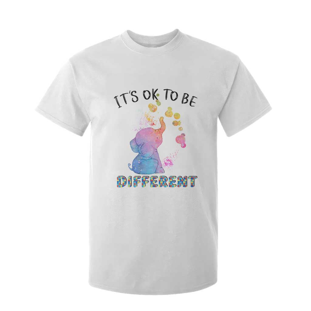 Autism Support T Shirt For Kid It's Ok To Be Different Cute Watercolor Elephant TS01 White Printyourwear