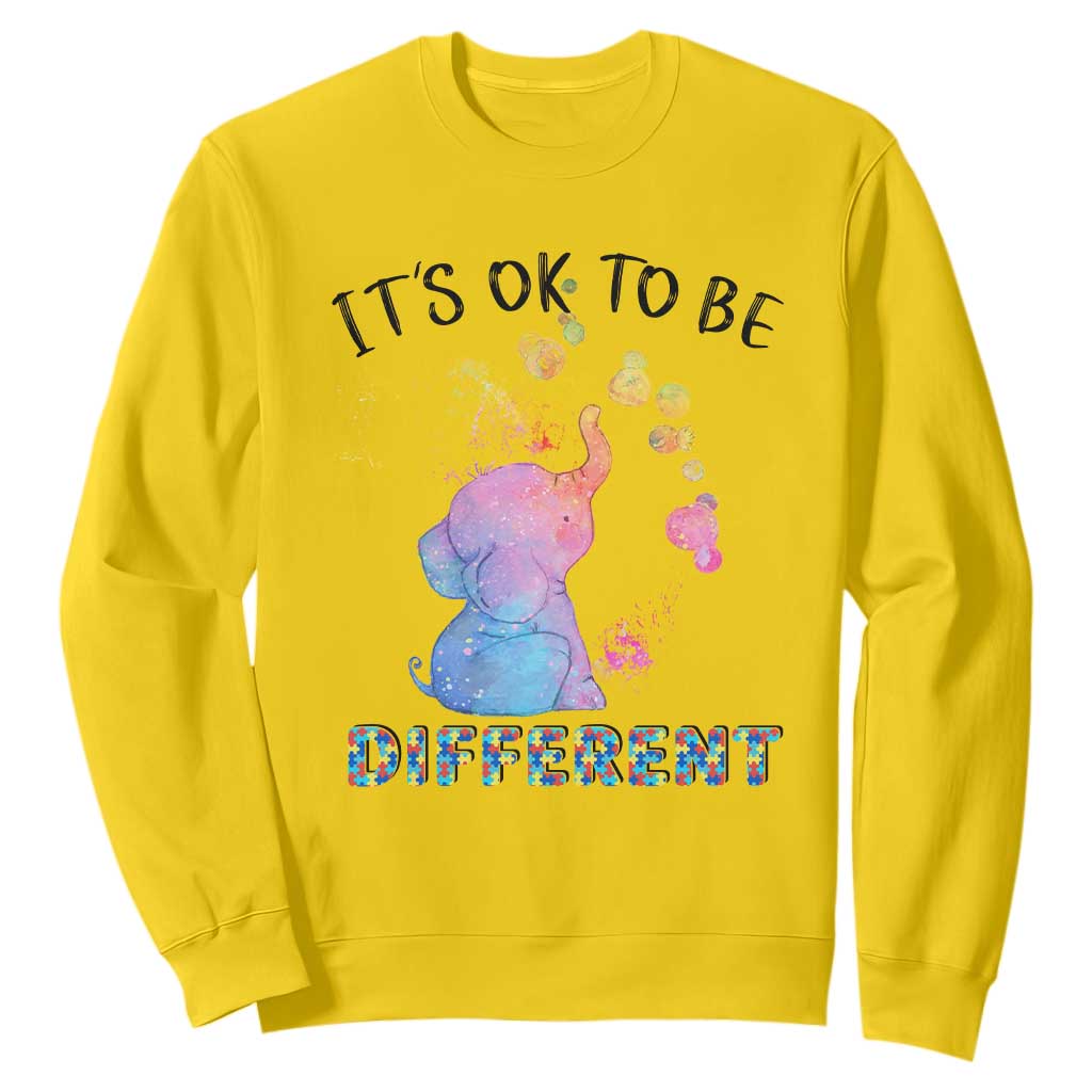 Autism Support Sweatshirt It's Ok To Be Different Cute Watercolor Elephant TS01 Daisy Printyourwear