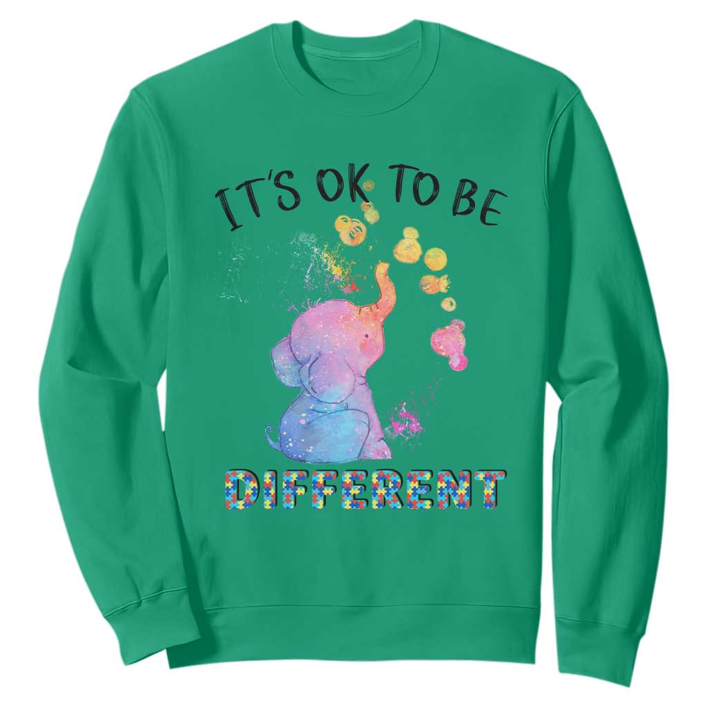 Autism Support Sweatshirt It's Ok To Be Different Cute Watercolor Elephant TS01 Irish Green Printyourwear