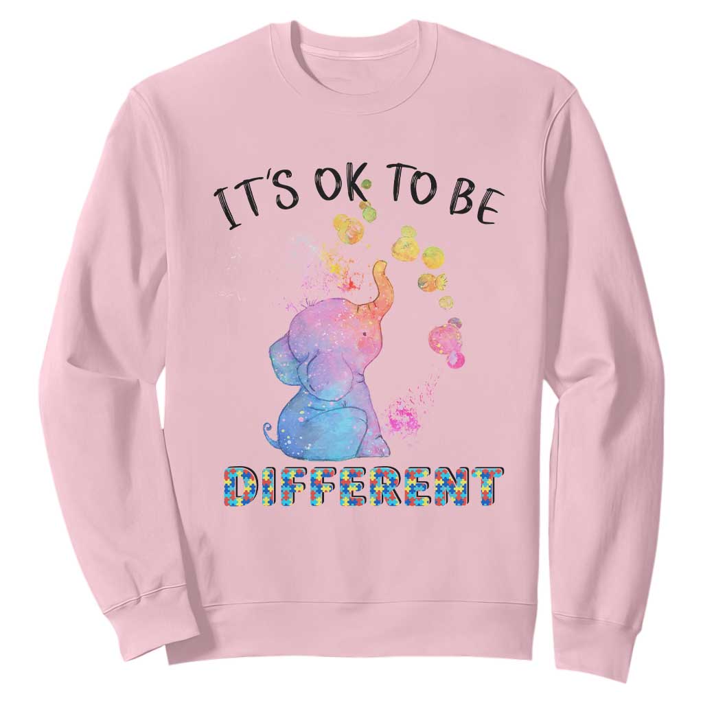 Autism Support Sweatshirt It's Ok To Be Different Cute Watercolor Elephant TS01 Light Pink Printyourwear