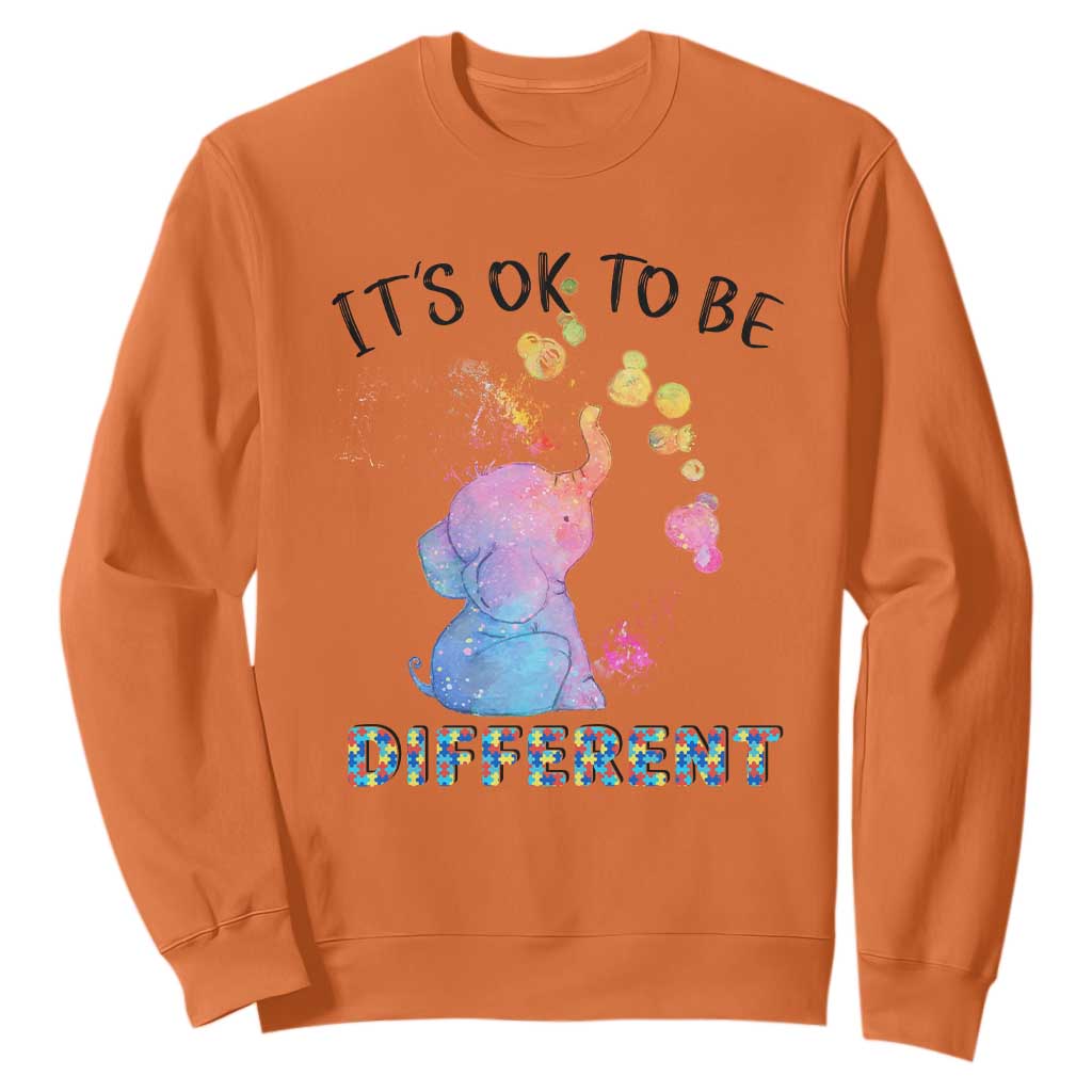 Autism Support Sweatshirt It's Ok To Be Different Cute Watercolor Elephant TS01 Orange Printyourwear