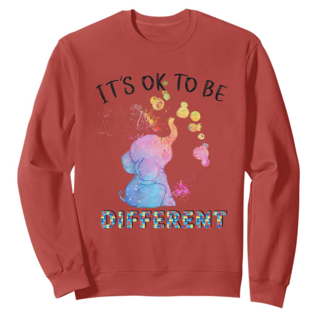 Autism Support Sweatshirt It's Ok To Be Different Cute Watercolor Elephant TS01 Red Printyourwear