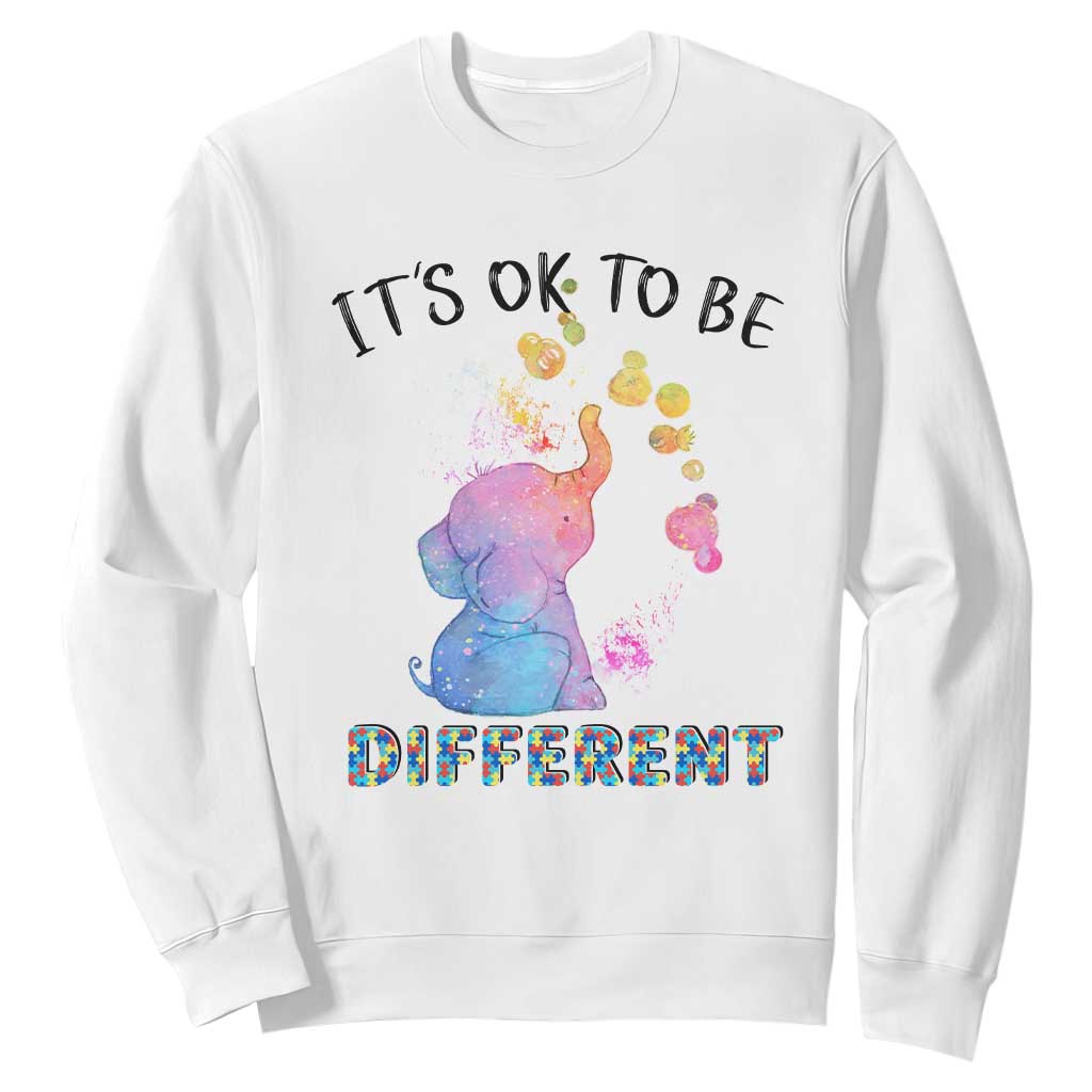 Autism Support Sweatshirt It's Ok To Be Different Cute Watercolor Elephant TS01 White Printyourwear