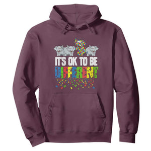 Autism Awareness Hoodie It's Ok To Be Different Funny Jigsaw Puzzle Elephant TS01 Maroon Printyourwear