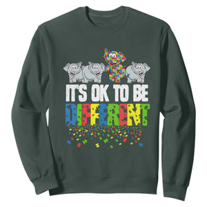 Autism Awareness Sweatshirt It's Ok To Be Different Funny Jigsaw Puzzle Elephant TS01 Dark Forest Green Printyourwear