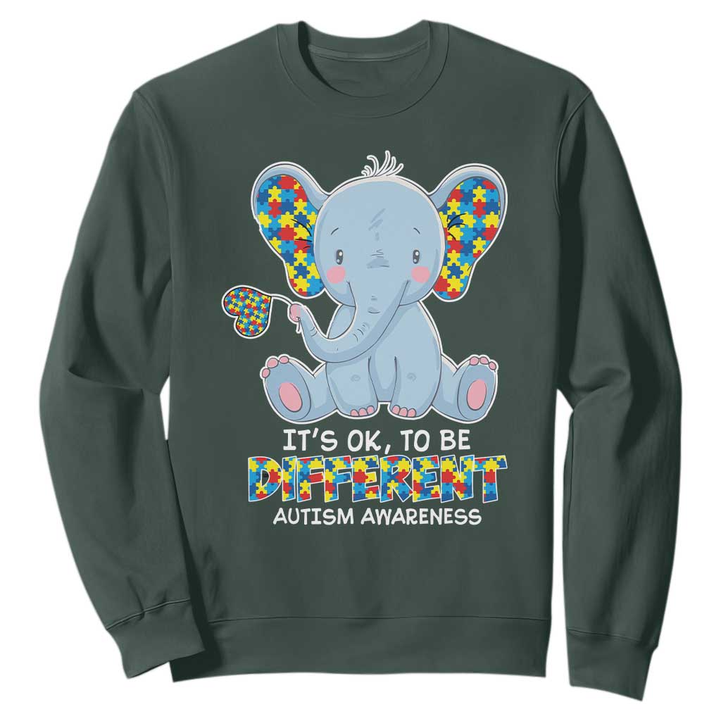 Autism Awareness Elephant Sweatshirt Its Ok To Be Different TS01 Dark Forest Green Printyourwear