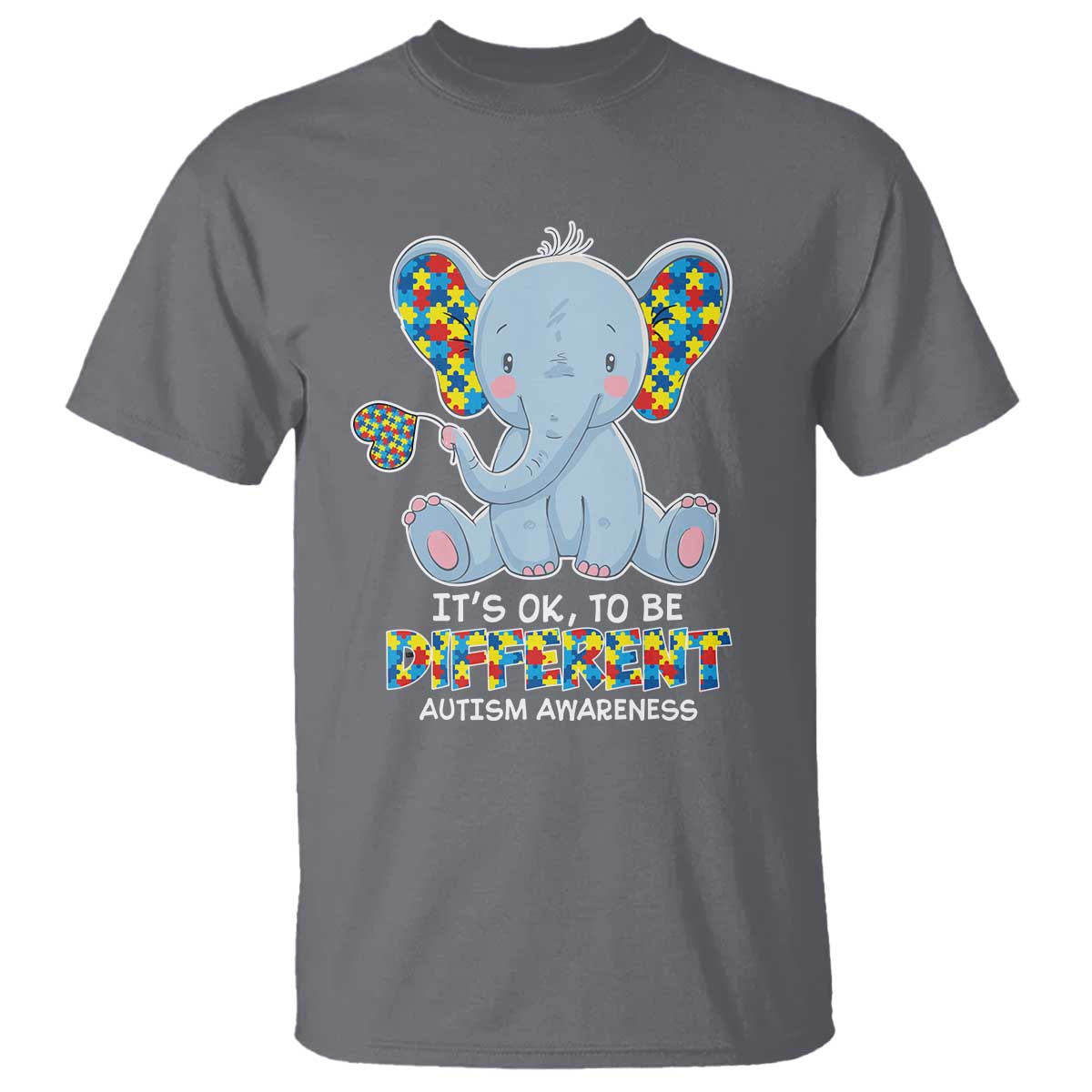 Autism Awareness Elephant T Shirt Its Ok To Be Different TS01 Charcoal Printyourwear
