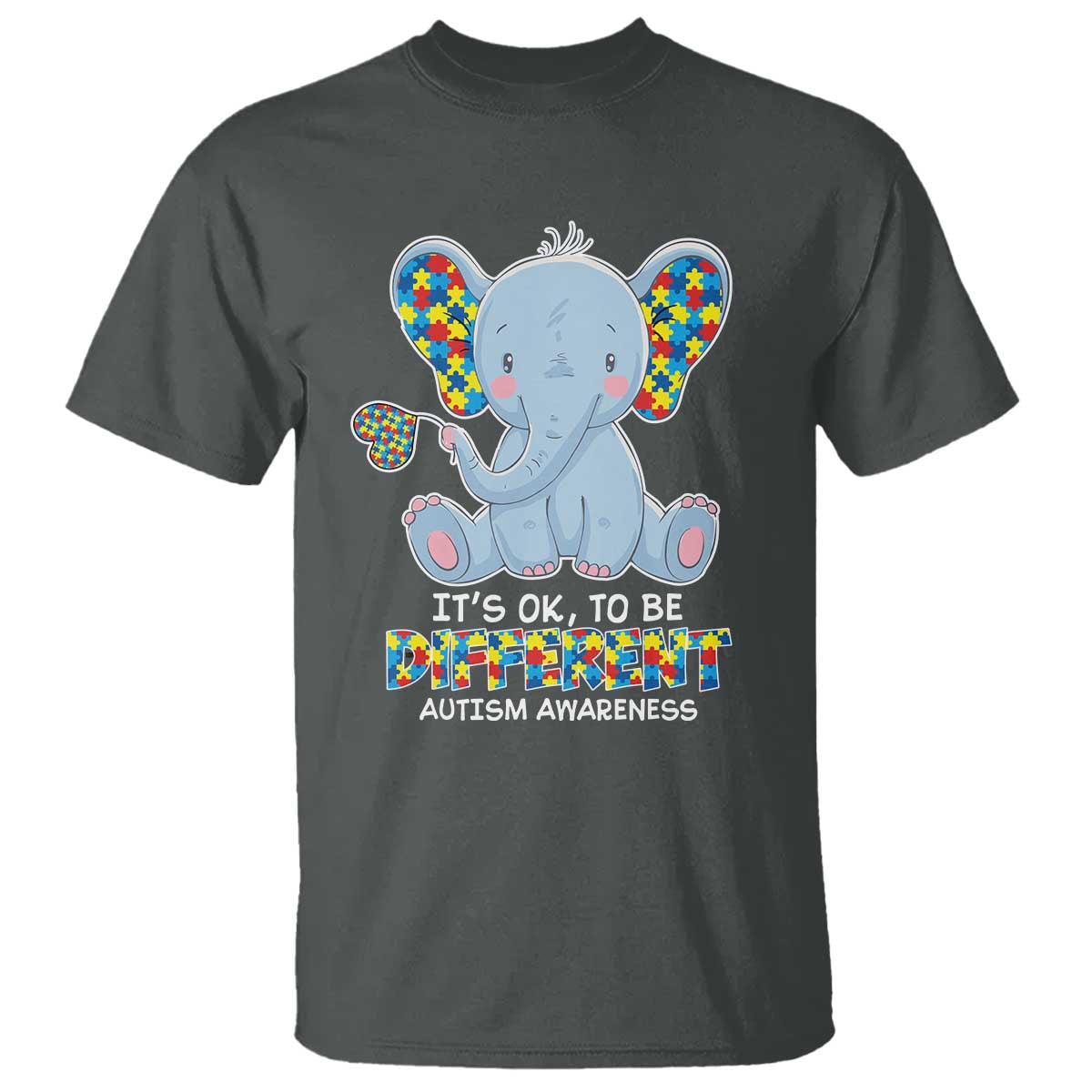 Autism Awareness Elephant T Shirt Its Ok To Be Different TS01 Dark Heather Printyourwear
