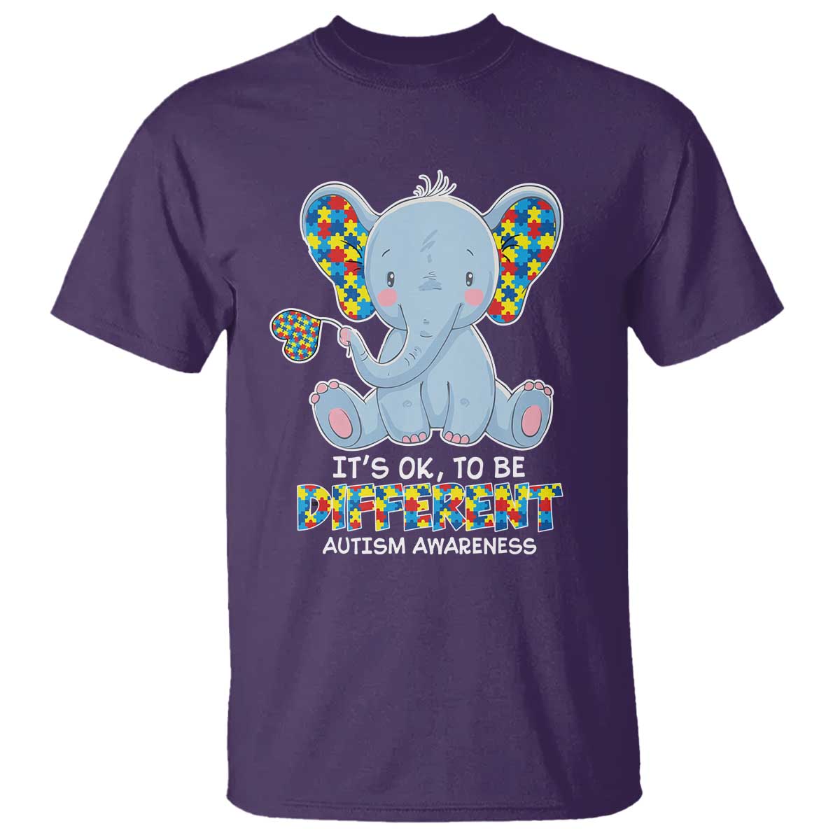Autism Awareness Elephant T Shirt Its Ok To Be Different TS01 Purple Printyourwear