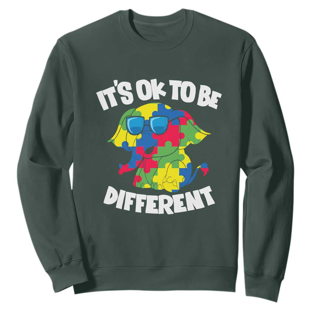 Autism Awareness Day Sweatshirt It's Okay To Be Different Elephant TS01 Dark Forest Green Printyourwear