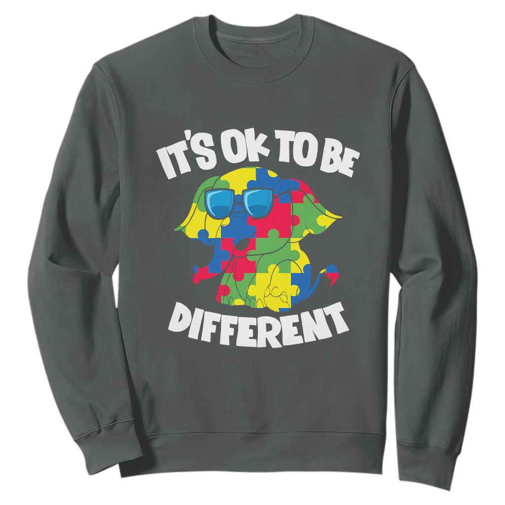 Autism Awareness Day Sweatshirt It's Okay To Be Different Elephant TS01 Dark Heather Printyourwear
