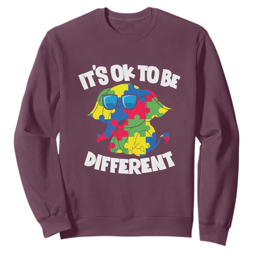 Autism Awareness Day Sweatshirt It's Okay To Be Different Elephant TS01 Maroon Printyourwear