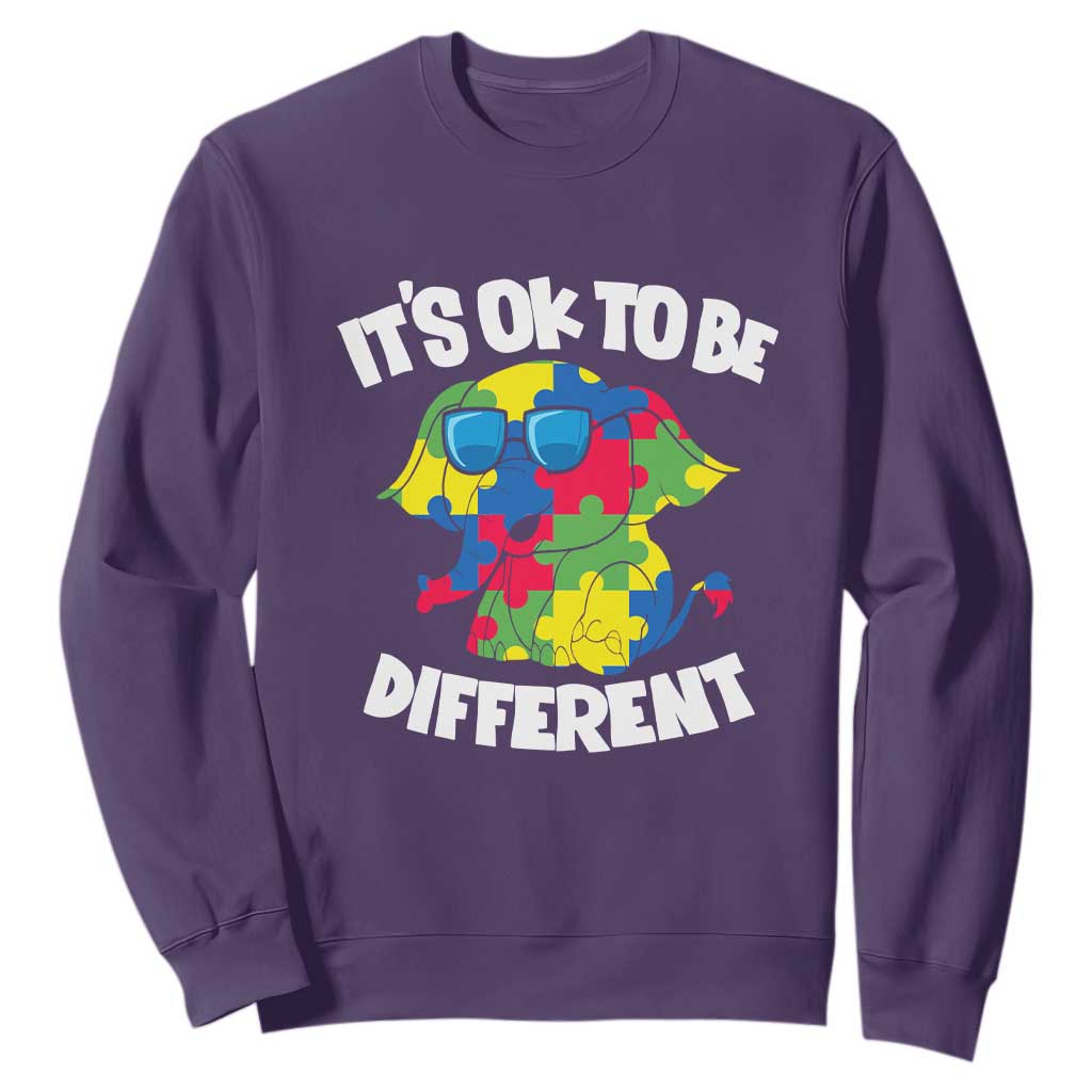 Autism Awareness Day Sweatshirt It's Okay To Be Different Elephant TS01 Purple Printyourwear