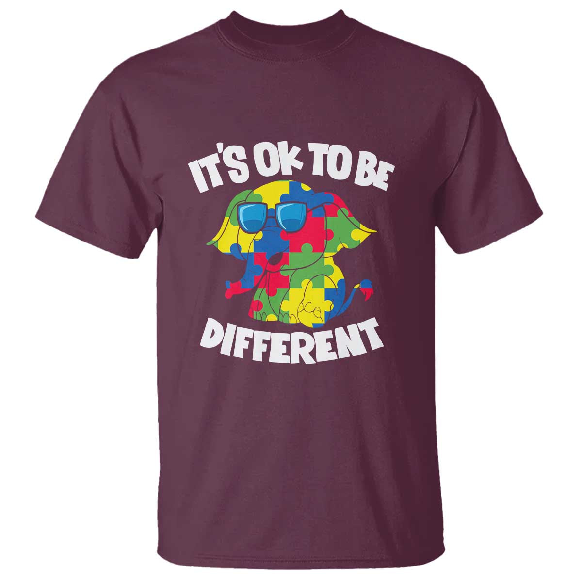 Autism Awareness Day T Shirt It's Okay To Be Different Elephant TS01 Maroon Printyourwear
