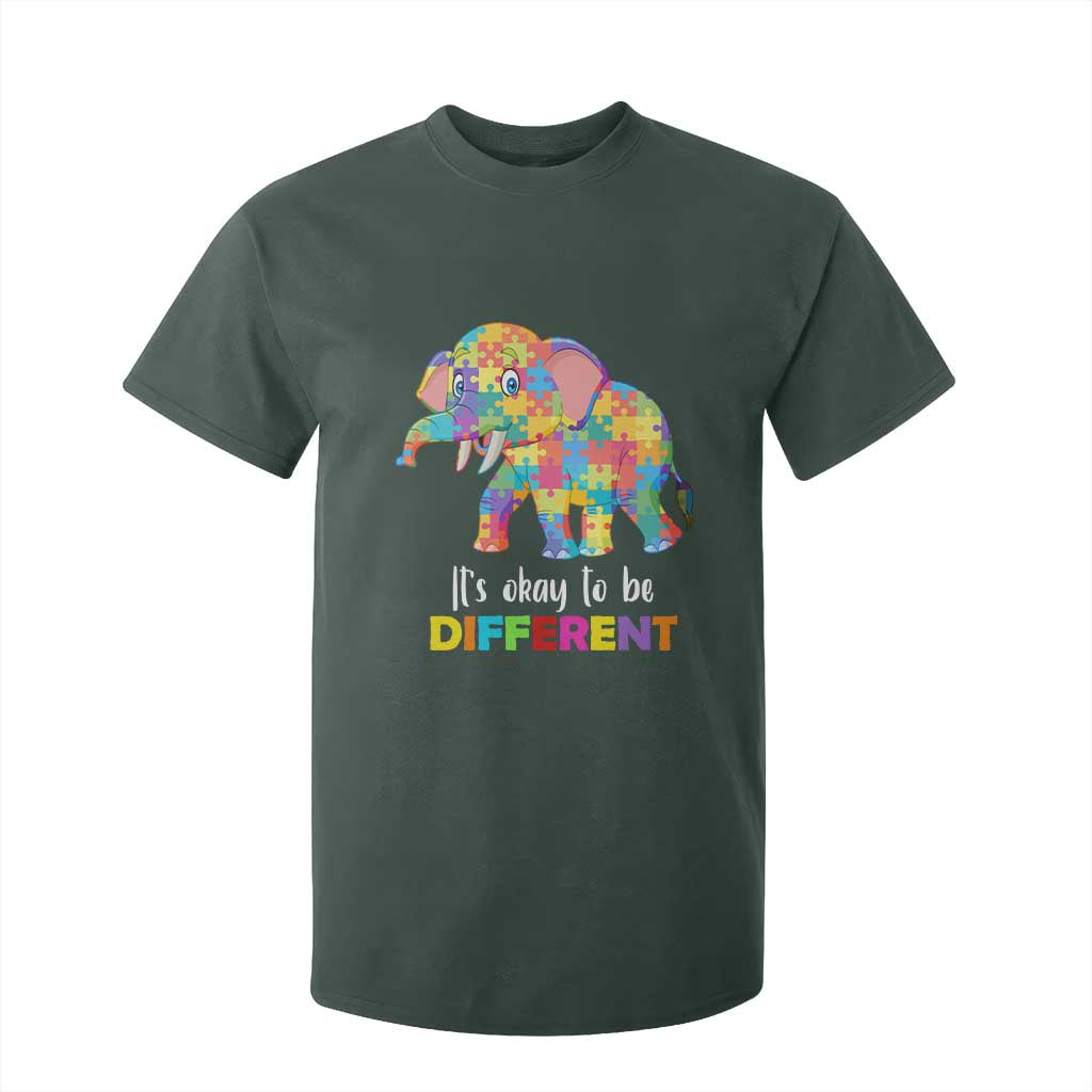 Autism T Shirt For Kid It's Okay To Be Different Elephant TS01 Dark Forest Green Printyourwear