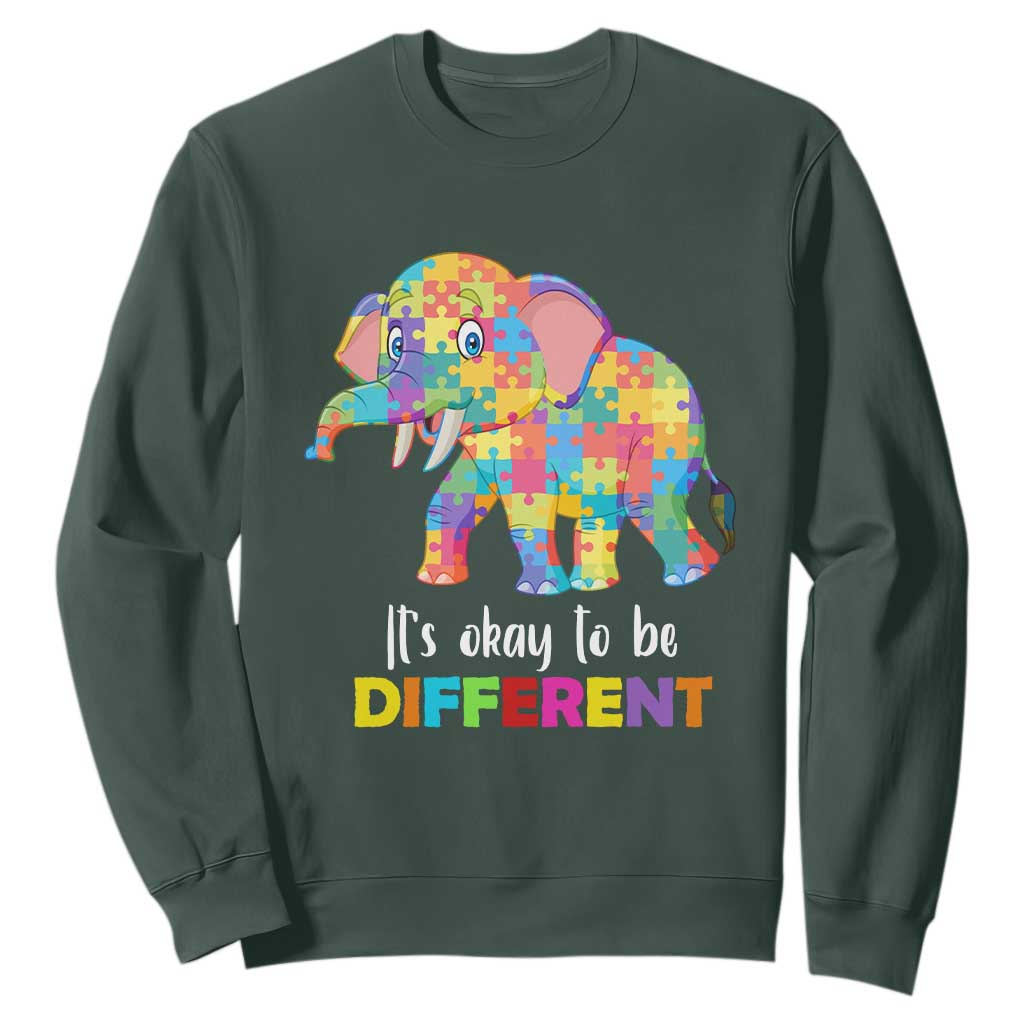 Autism Sweatshirt It's Okay To Be Different Elephant TS01 Dark Forest Green Printyourwear
