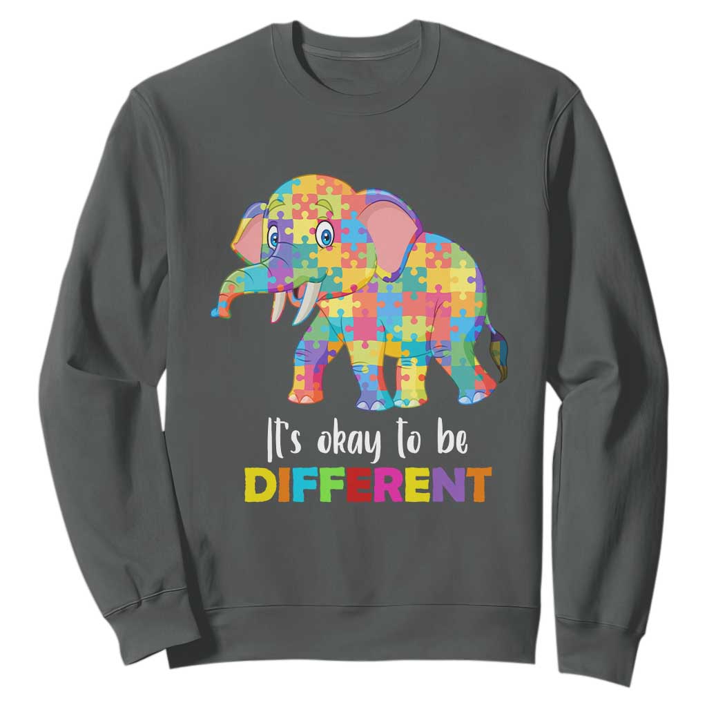 Autism Sweatshirt It's Okay To Be Different Elephant TS01 Dark Heather Printyourwear