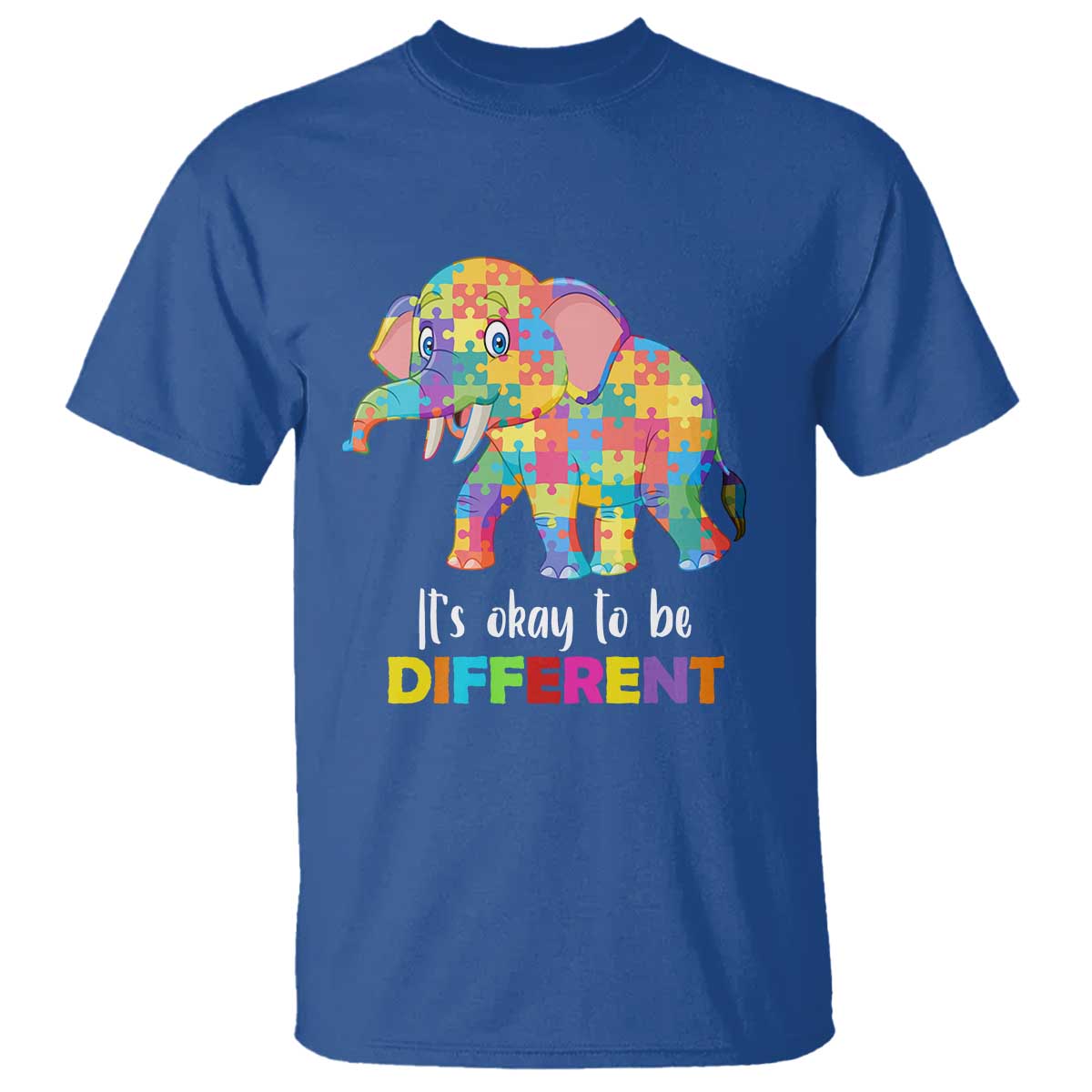 Autism T Shirt It's Okay To Be Different Elephant TS01 Royal Blue Printyourwear