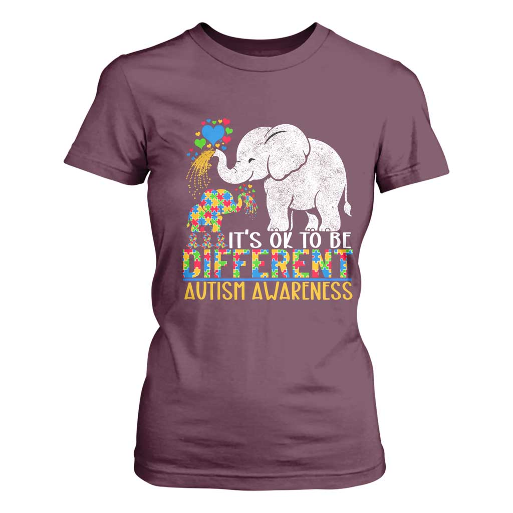 It Is Ok To Be Elephant Different Autism Awareness T Shirt For Women TS01 Maroon Printyourwear