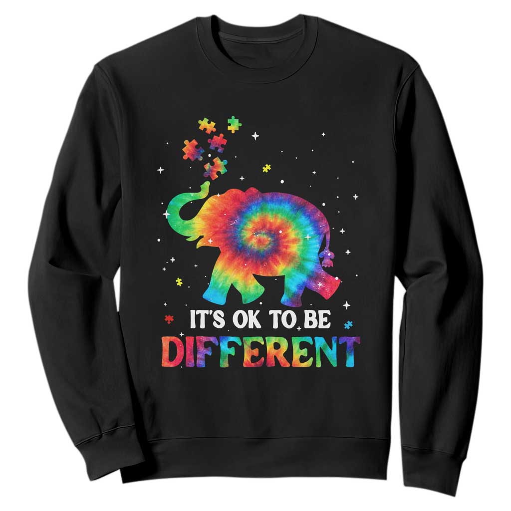 Tie Dye Elephant Autism Sweatshirt Its Ok To Be Different TS01 Black Printyourwear
