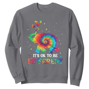 Tie Dye Elephant Autism Sweatshirt Its Ok To Be Different TS01 Charcoal Printyourwear