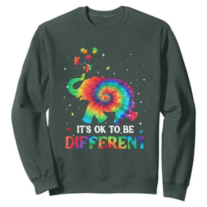 Tie Dye Elephant Autism Sweatshirt Its Ok To Be Different TS01 Dark Forest Green Printyourwear