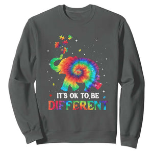Tie Dye Elephant Autism Sweatshirt Its Ok To Be Different TS01 Dark Heather Printyourwear
