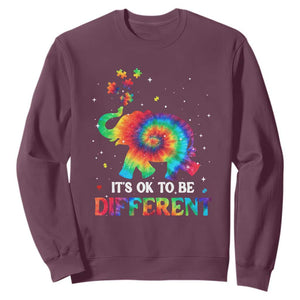 Tie Dye Elephant Autism Sweatshirt Its Ok To Be Different TS01 Maroon Printyourwear
