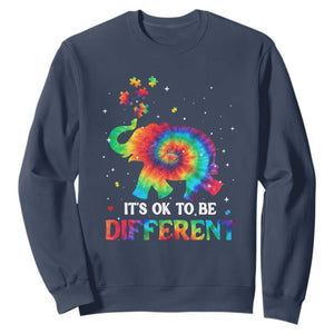 Tie Dye Elephant Autism Sweatshirt Its Ok To Be Different TS01 Navy Printyourwear