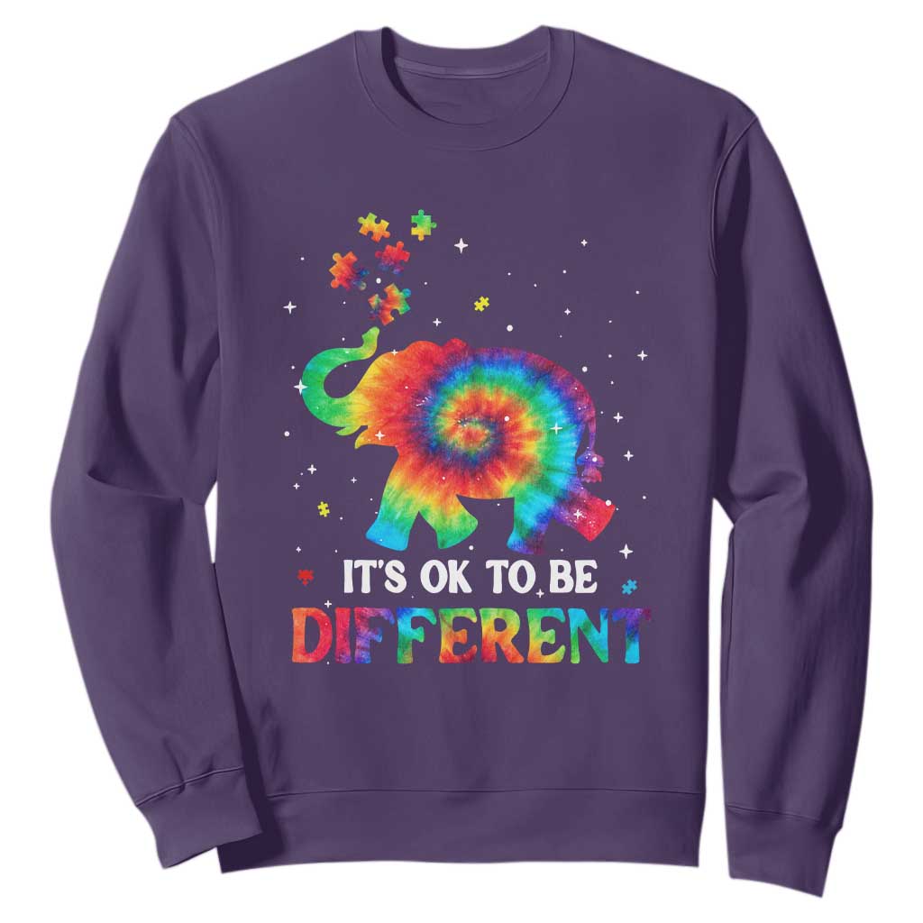 Tie Dye Elephant Autism Sweatshirt Its Ok To Be Different TS01 Purple Printyourwear