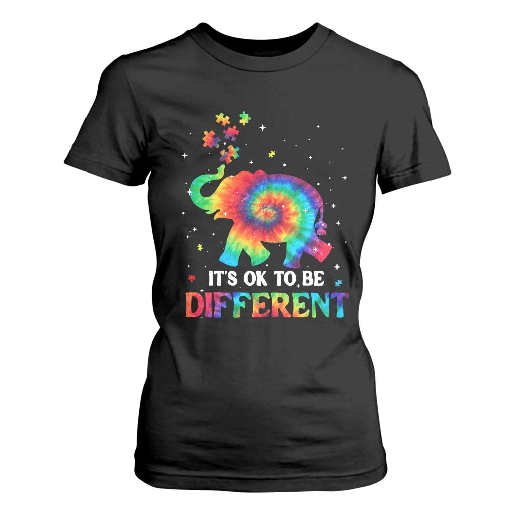 Tie Dye Elephant Autism T Shirt For Women Its Ok To Be Different TS01 Black Printyourwear