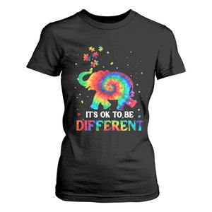 Tie Dye Elephant Autism T Shirt For Women Its Ok To Be Different TS01 Black Printyourwear