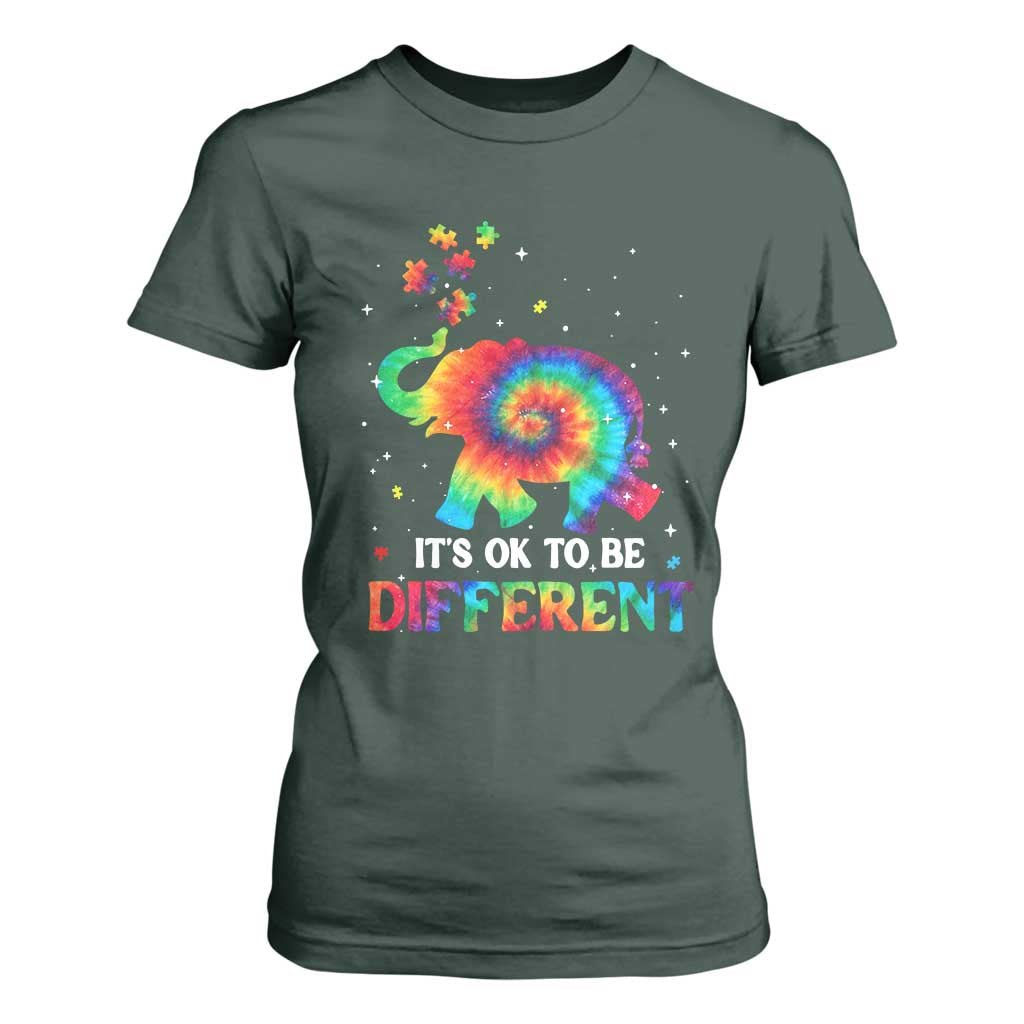 Tie Dye Elephant Autism T Shirt For Women Its Ok To Be Different TS01 Dark Forest Green Printyourwear