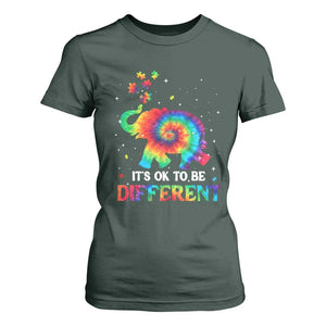 Tie Dye Elephant Autism T Shirt For Women Its Ok To Be Different TS01 Dark Forest Green Printyourwear